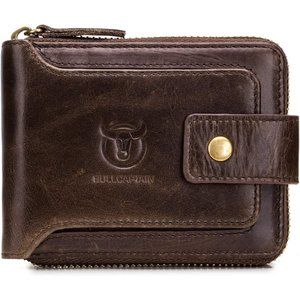 Men Leather Wallet Large Capacity ID Window Card Case with Zip Coin Pocket